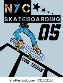 new york skateboarding,cool tricks,t-shirt print poster vector illustration