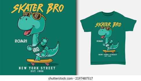 New York Skater Bro Roar Monster T Shirt Graphic Design Vector Illustration