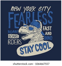 New York skater dinosaur vector print.Funny t-shirt design.