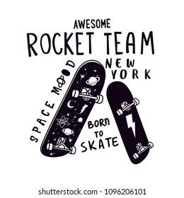 New York skater graphic design.Rocket team.Skateboard vector print.