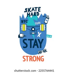 New York skaters. Skateboard vector print. Fun t-shirt design for kids.Cool t-shirt design vector print.