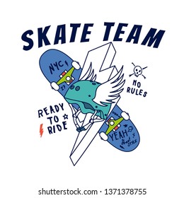 New York skaters. Skateboards drawing.Fun t-shirt design for kids.Vector illustration design for fashion fabrics, textile graphics, print.
