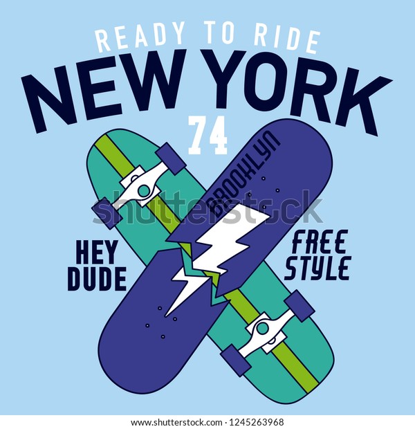 ニューヨークのスケート選手 スケートボードの図面 子ども向けの楽しいtシャツ デザイン ファッションファブリック 繊維グラフィックス プリント向けのベクターイラストデザイン のベクター画像素材 ロイヤリティフリー