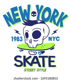 New York Skull Skate vector Skateboard t-shirt design and illustration
