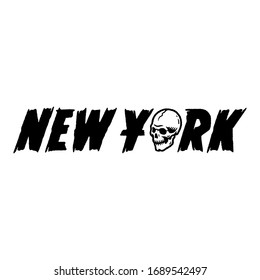 NEW YORK SKULL TEXT BLACK WHITE BACKGROUND