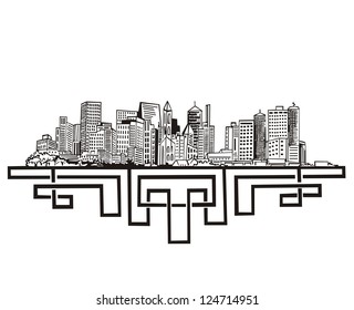 New York Skyline. Black and white vector illustration EPS 8.