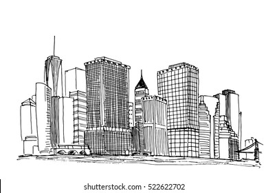 New York Skyline. Black and white vector sketch.