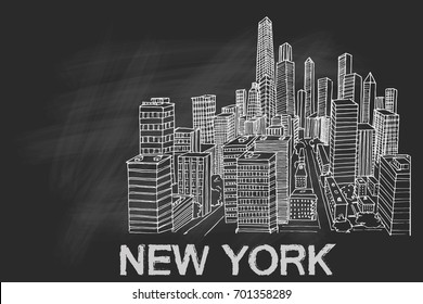 New York Skyline. Black and white vector sketch.