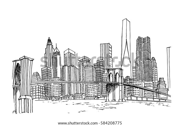 New York Skyline Black White Vector Stock Vector (Royalty Free) 584208775