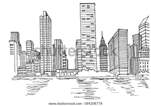 New York Skyline Black White Vector Stock Vector Royalty Free