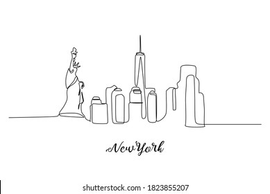 New York Skyline - Continuous one line drawing.