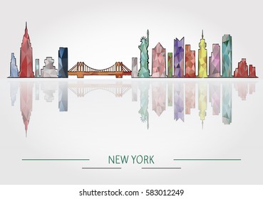 New York skyline detailed silhouette. Vector illustration