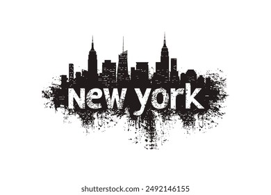 New York Skyline with Grunge Text Effectю Vector illustration design.