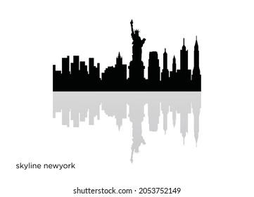 New York skyline horizontal banner Black silhouette of New York Vector template