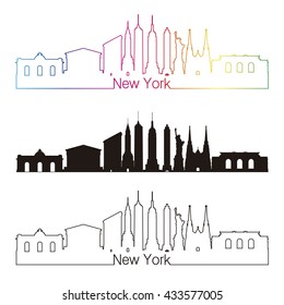 New York skyline linear style with rainbow in editable vector file