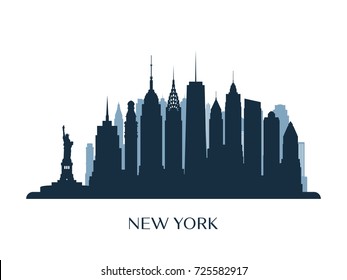 Skyline von New York, einfarbige Silhouette.  Vektorgrafik.