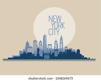 Skyline von New York mit seinen bemerkenswertesten Gebäuden, detailliert. Vektorgrafik.