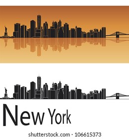 New York skyline in orange background in editable vector file