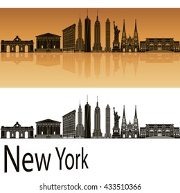 New York skyline in orange background in editable vector file