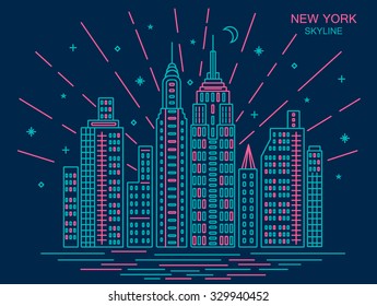  New york skyline, outline style, vector