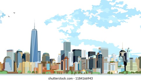 New york Skyline. Panorama of new York. Manhattan financial district. Vector illustration.