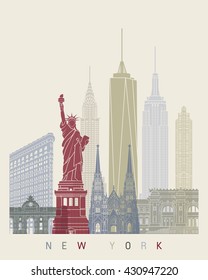 New York skyline poster in editable vector file