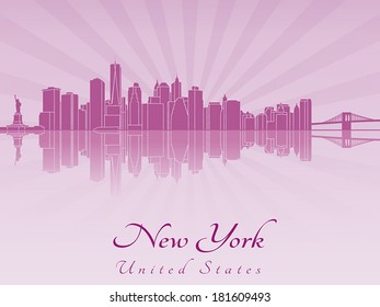 New York skyline in purple radiant orchid in editable vector file