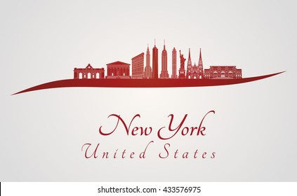 New York skyline in red and gray background in editable vector file