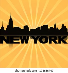 New York skyline reflected with sunburst vector illustration
