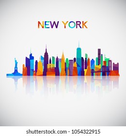 New York skyline silhouette in colorful geometric style. Symbol for your design. Vector illustration.