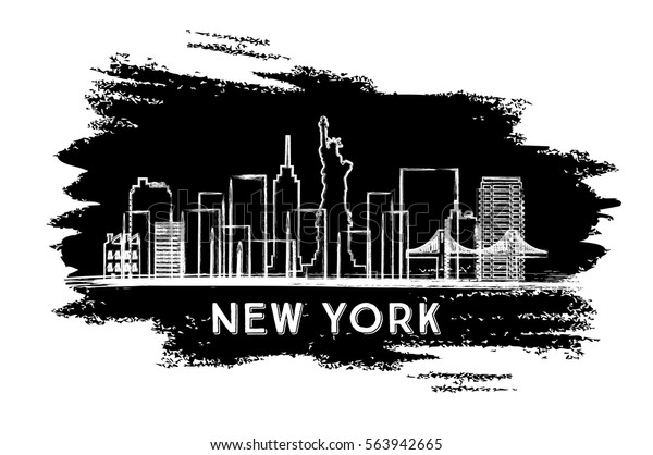 New York Skyline Silhouette Hand Drawn Stock Vector (Royalty Free ...