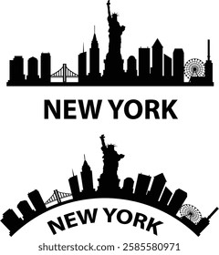 New York skyline silhouette. NYC Cityscape skyline sign. Landscape City Design. flat style.