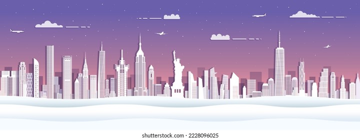 New York skyline silhouette in paper cut style. Vector illustration