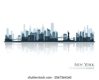 New York skyline silhouette with reflection. Landscape New York, USA. Vector illustration.