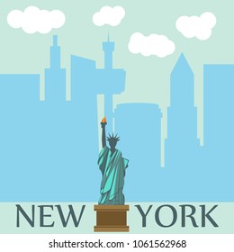 New York skyline silhouette. Shape cityscape architecture statue liberty vector illustration. Silhouette Empire City usa travel manhattan building skyscraper tower urban modern downtown america