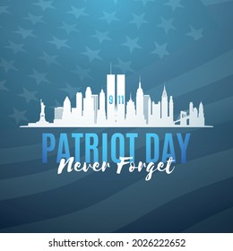 New York skyline silhouette with Twin Towers and text Never Forget. American Patriot Day banner. September 911. Vector illustration.