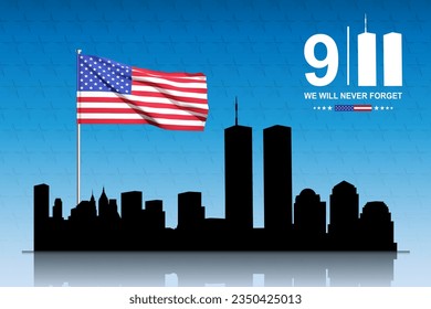 New York skyline silhouette with Twin Towers. 09.11.2001 American Patriot Day banner. EPS10 vector