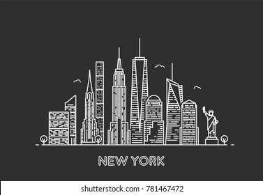 New York skyline. Travel and tourism background. Line art style