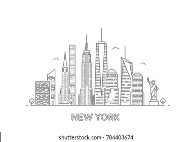 New York skyline. Travel and tourism background. Line art style