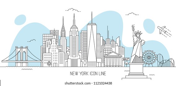 New York skyline vector illustration in line art style