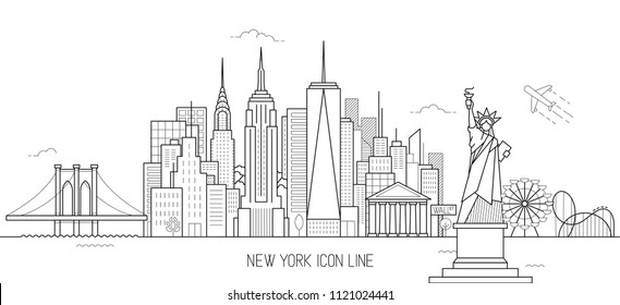 New York Skyline Vector Illustration In Line Art Style