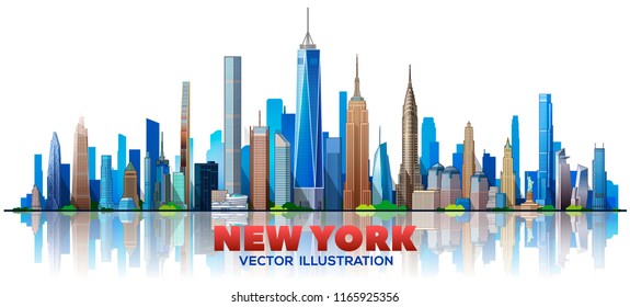 New York skyline. Vector illustration. Business travel and tourism concept with modern buildings. Image for banner or web site.