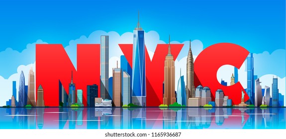 New York skyline. Vector illustration. Business travel and tourism concept with modern buildings. Image for banner or web site.
