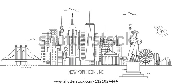 New York Skyline Vector Illustration Line Stock Vector (Royalty Free ...