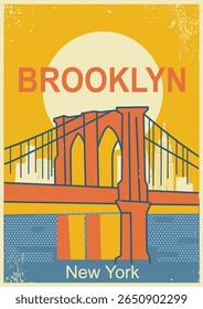 Nova Iorque skyline vetor retro Poster. Mão de Manhattan desenhou a ilustração de Nova York na textura de fundo de papel velho para o design, site, apresentação, cartões.