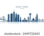 New York skyline vector silhouette. Black and white silhouette of New York city, USA. Vector template for your design.