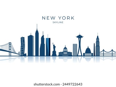 New York skyline vector silhouette. Black and white silhouette of New York city, USA. Vector template for your design.