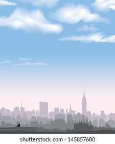 New York Skyline. Vector USA landscape. Cityscape in the early morning. Manhattan Skyline with Empire State Building 