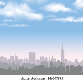 New York Skyline. Vector USA landscape. Cityscape in the early morning. Manhattan Skyline with Empire State Building 