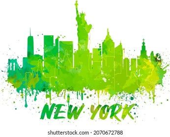 new york skyline watercolor green NYC ECO